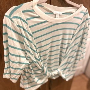 Teal + White Twist Front Tee